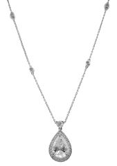 18kt white gold pear shape diamond pendant with halo