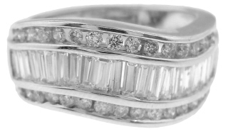 14kt white gold round and baguette half around diamond band