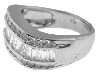 14kt white gold round and baguette half around diamond band