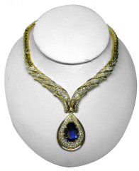 18kt yellow gold pear shape tanzanite and diamond necklace