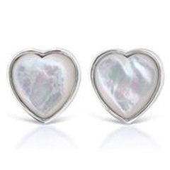 14kt white gold white mother of pearl heart earrings with smooth edge.