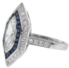 Platinum marquise diamond and sapphire engagement ring