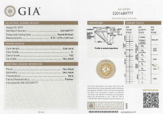 Loose round diamond .66ct H VS2 GIA