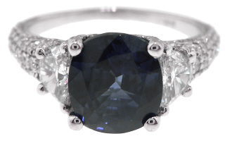 18kt white gold cushion sapphire and diamond ring