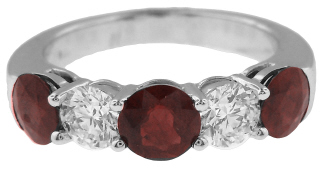 18kt white gold ruby and diamond 5-stone band.
