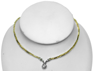 14kt yellow and white gold bezel set diamond necklace