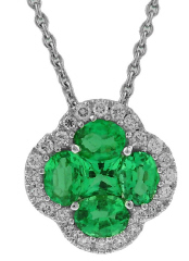 18kt white gold emerald and diamond pendant with chain.