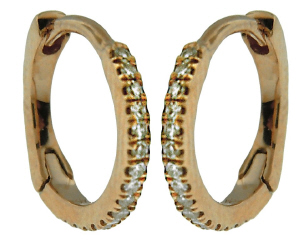 14kt rose gold diamond hoop earrings.