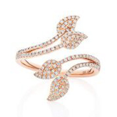 14kt rose gold pave set leaf design ring