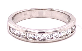 14kt white gold channel set half around diamond band