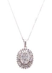 14kt white gold diamond cluster pendant with chain