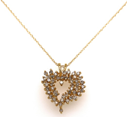 14kt yellow gold diamond heart shaped pendant with chain