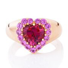 18kt rose gold pink tourmaline and pink sapphire heart ring.