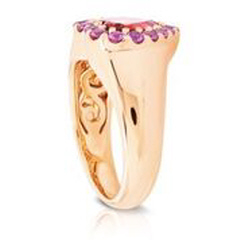 18kt rose gold pink tourmaline and pink sapphire heart ring.