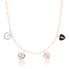 14kt rose gold/white gold 4 heart inital necklace on oval link chain.