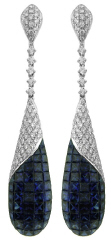 18kt white gold sapphire and diamond drop style earrings.