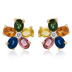 18kt yellow gold multi-color sapphire and diamond earrings
