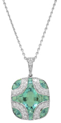 18kt white gold aqua and diamond pendant with chain