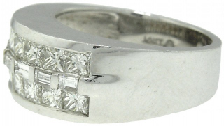 14kt white gold princess cut and baguette diamond