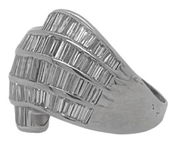 18kt white gold channel set baguette diamond ring.