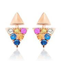 14kt rose gold multi-color stone triangle earrings