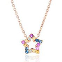 14kt rose gold multi-color stone star necklace