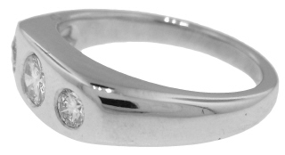 18kt white gold 3-stone flat top gypsy ring.