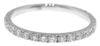 Platinum shared prong diamond eternity band.