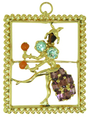 14kt yellow gold multi-color semi-precious stone pin/pendant