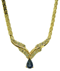 14kt yellow gold pear shape sapphire and diamond necklace