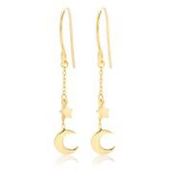 14kt yellow gold half moon and star dangle earrings.