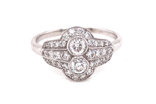 Platinum antique style bead and bezel set diamond rinPlatinum antique style bead and bezel set diamond ring