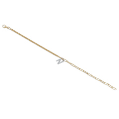 14kt yellow gold paperclip/cable chain bracelet with  diamond "N" hanging initial.