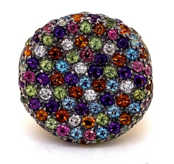 18kt yellow gold multi-color semi-precious stone and diamond ring