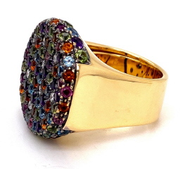 18kt yellow gold multi-color semi-precious stone and diamond ring