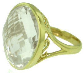 14kt yellow gold round checkerboard faceted quartz ring