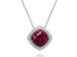 18kt white gold invisible set ruby and diamond pendant with chain