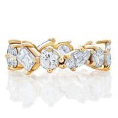 18kt yellow gold multi shape diamond eterity band 4.40tw