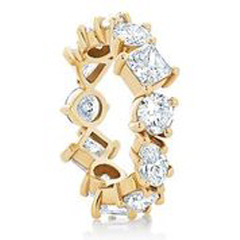 18kt yellow gold multi shape diamond eterity band 4.40tw