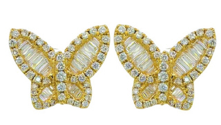 18kt yellow gold diamond butterfly earrings.
