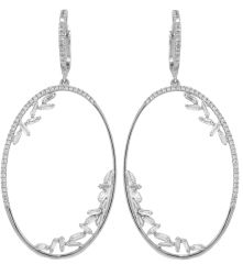14kt white gold round and baguette diamond oval dangle earrings