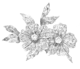 14kt yellow gold and silver diamond flower pin