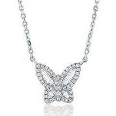 18kt white gold petite diamond butterfly pendant with chain.