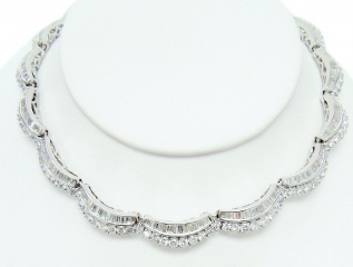 Platinum round & baguette diamond necklace