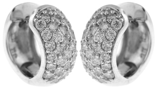 14kt white gold pave diamond huggie earrings.