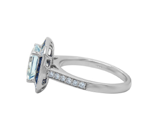 18kt white gold aqua, sapphire and diamond ring.