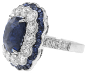 Platinum Cushion Sapphire and Diamond Ring