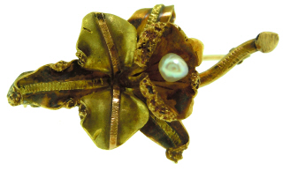 18kt rose, green & yellow gold Orchid pin with pearl