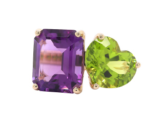 14kt yellow gold amethyst and peridot ring.