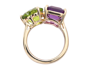 14kt yellow gold amethyst and peridot ring.